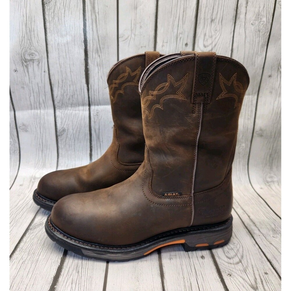 Ariat Mens 12EE Waterproof WorkHog Composite Toe H2O Boots Oily Distressed Brown